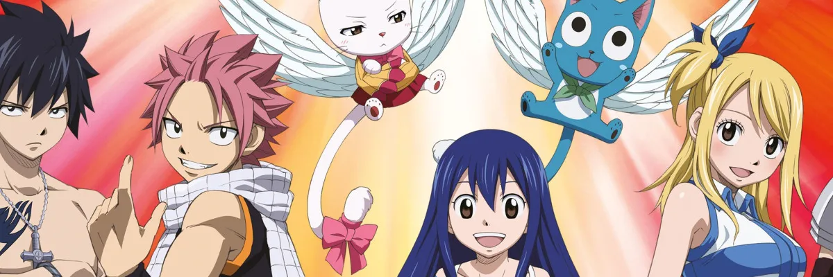 Gray, Natsu, Lucy, Wendy, Happy y Charle en una ilustración de Fairy Tail